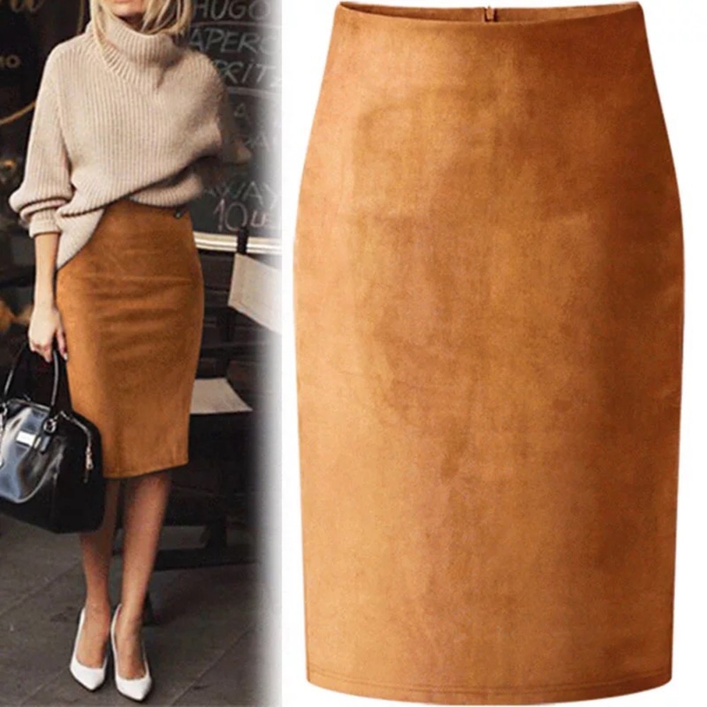 Suede Midi Pencil Skirt Women